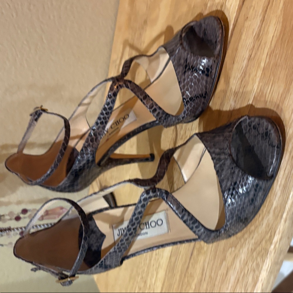 Jimmy Choo Gray Snakeskin Strappy Heels